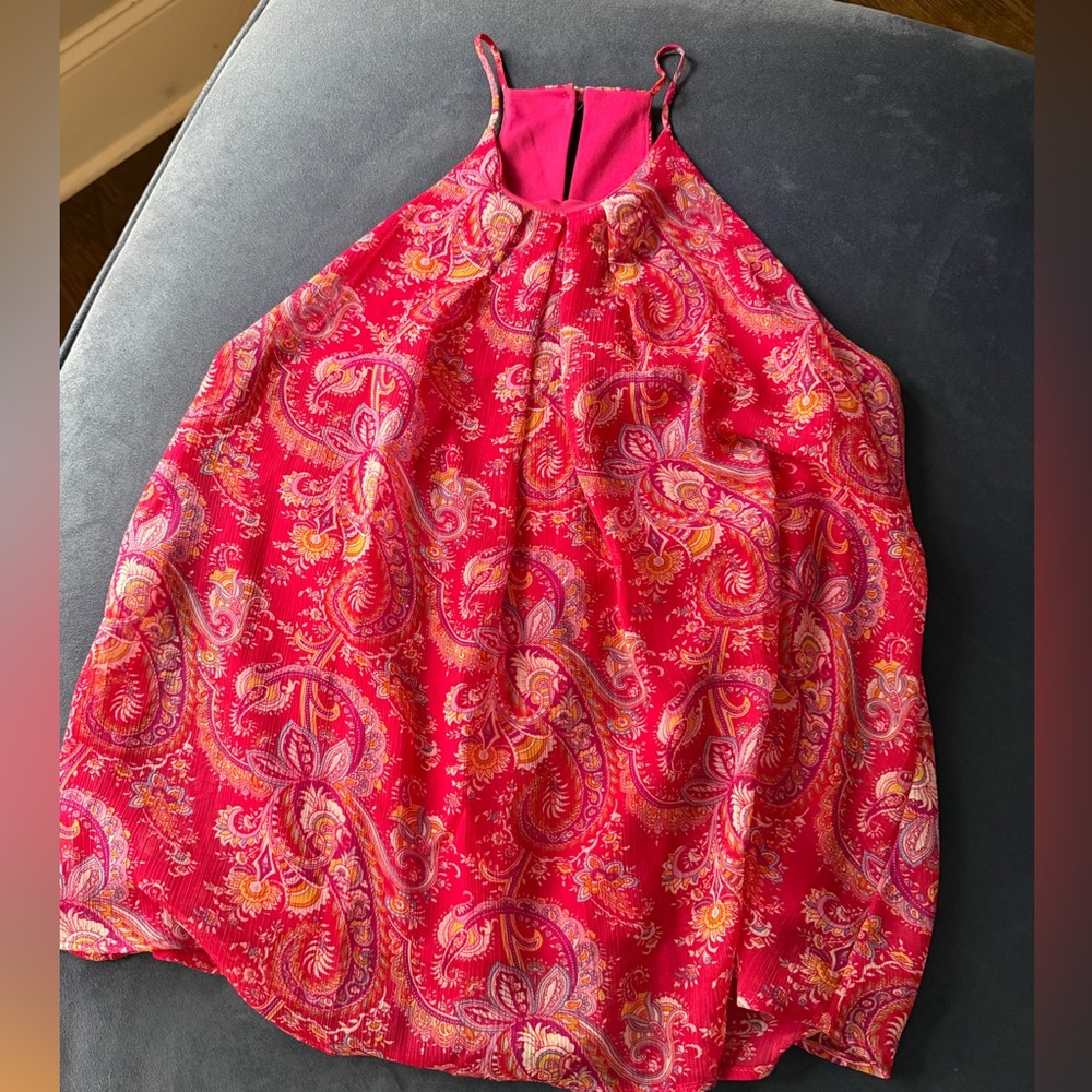 Everly Pink Halter Camisole Blouse with Paisley Accents